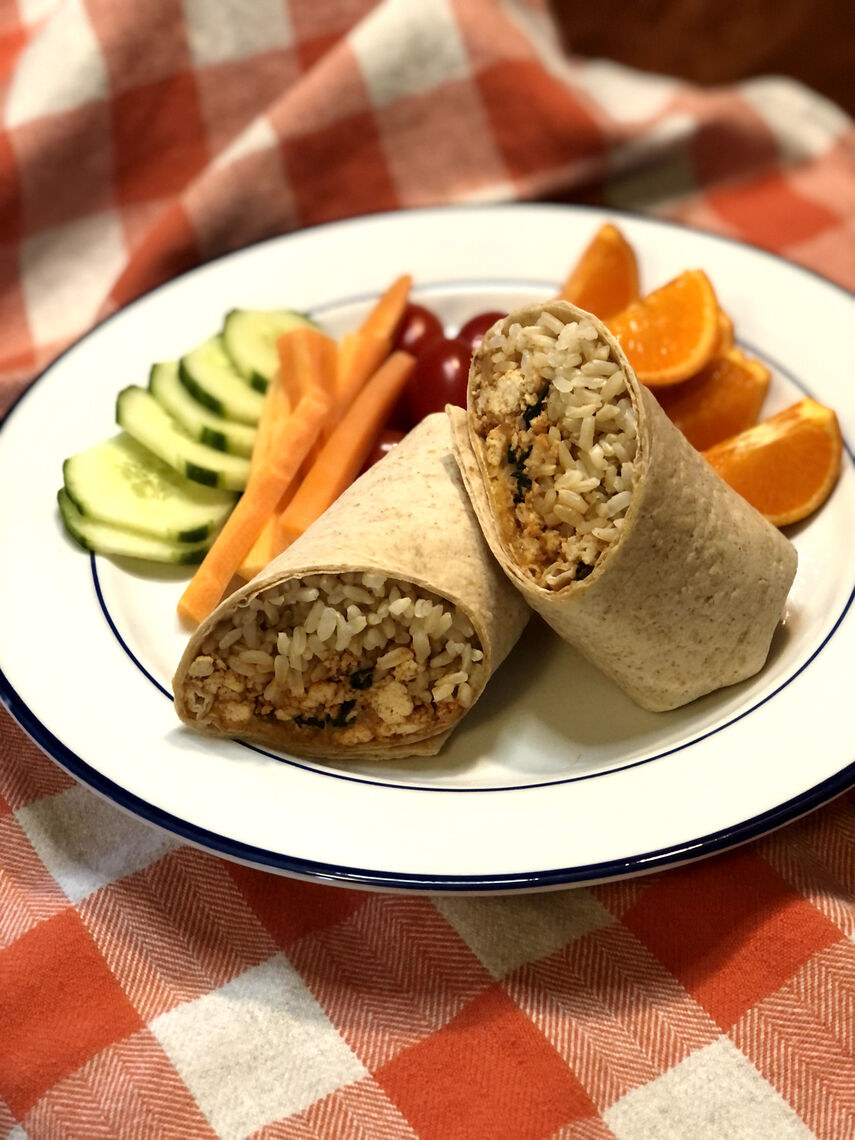 Here we are serving the tofu crumble as the protein in a vegetarian burrito!