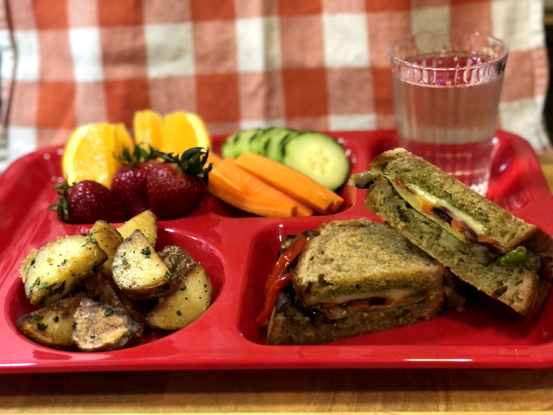 School Lunch Recipe for Roasted Vegetable Panini with Garlic Parmesan Roasted Potatoes