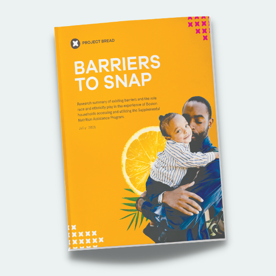 Barriers to SNAP Research Report Cover with a father holding his child